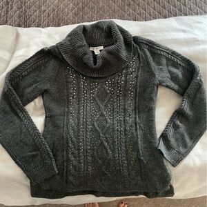 White House Black Market Charcoal Gray Cowl Neck Sweater with Studs